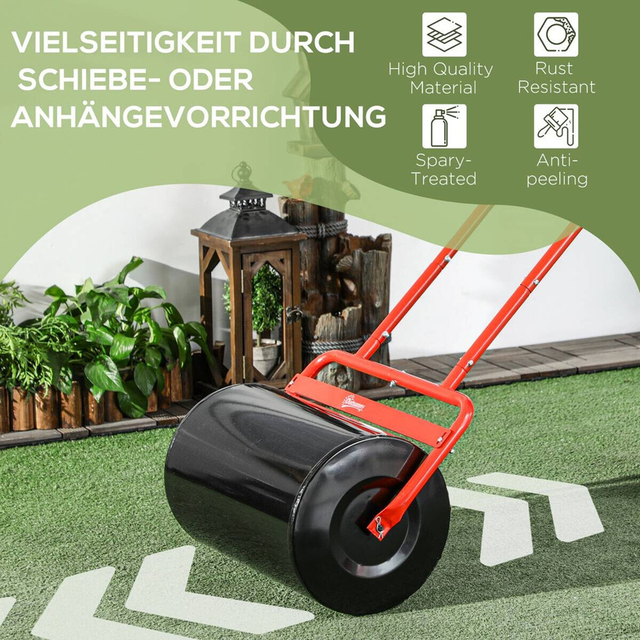 Outsunny Rasenwalze aus Stahl in Rot mit U-förmigem Griff, befüllbar mit 38 l Wasser oder 62 kg Sand, Breite: 50 cm - Bild 3