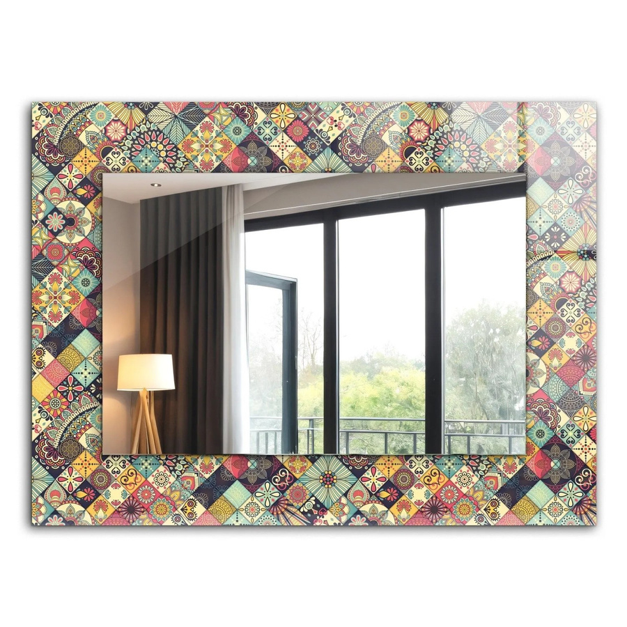 Tulup Dekorativer Spiegel mit buntem Patchworkmuster und Ornamenten, Rechteckig, Farbe: Multicolour, B/H: 80 x 60 cm - Bild 2