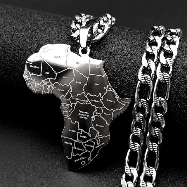 JYTF Anhänger Halskette, Afrikanische Kontinentkarte, Edelstahl, Gold, Unisex - Bild 1