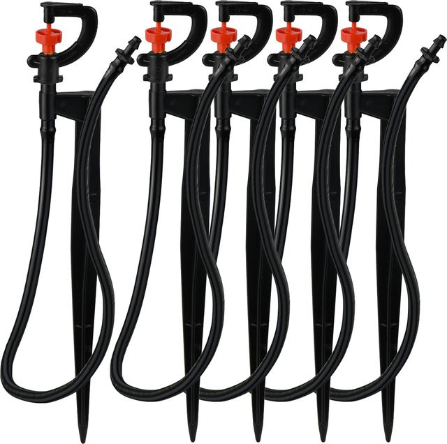 Sprycle 5er Set Rotierende Mikrobewässerung Sprinkler mit 20 cm Pfahl und 1/4 Zoll Anschluss für Gewächshaus und Garten - Bild 1