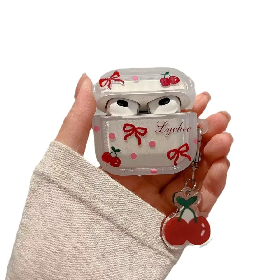 Süße Schleife Kirsche Kopfhörerhülle für Apple AirPods Pro 1 & 2 mit Kirschanhänger und Schutzhülle für AirPods 4 3 2 1 - Bild 3