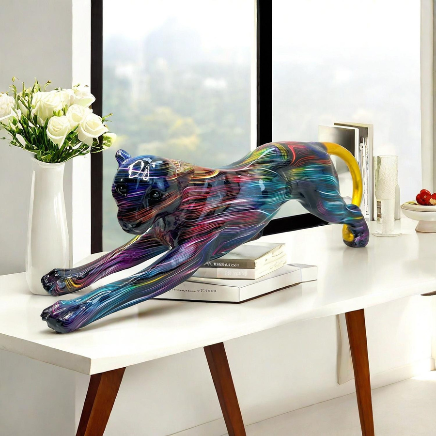 Yiran Furniture Modernes Leopard Harzhandwerk in Bunt für Wohnzimmer und Büro, Tischdekoration - Bild 3