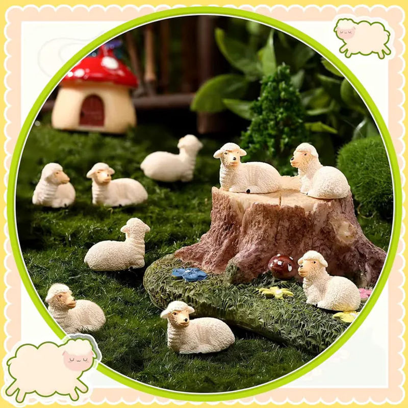5 oder 10 Stück Miniatur-Schafe aus Kunstharz in Weiß für Feengarten und DIY-Mikrolandschaften - Bild 2