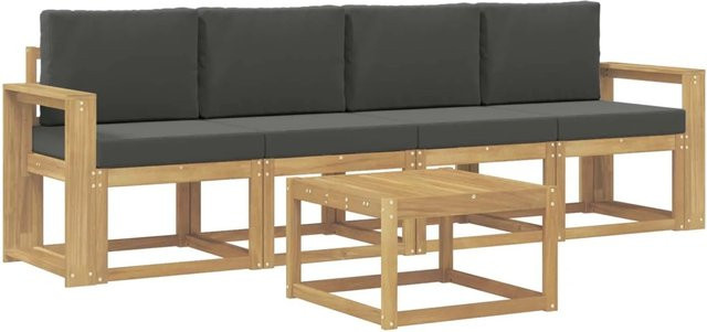 vidaXL Outdoor-Sofagarnitur aus Akazienholz mit 3-Sitzer-Sofa, Couchtisch und Kissen in Weiß und Anthrazit - Bild 1