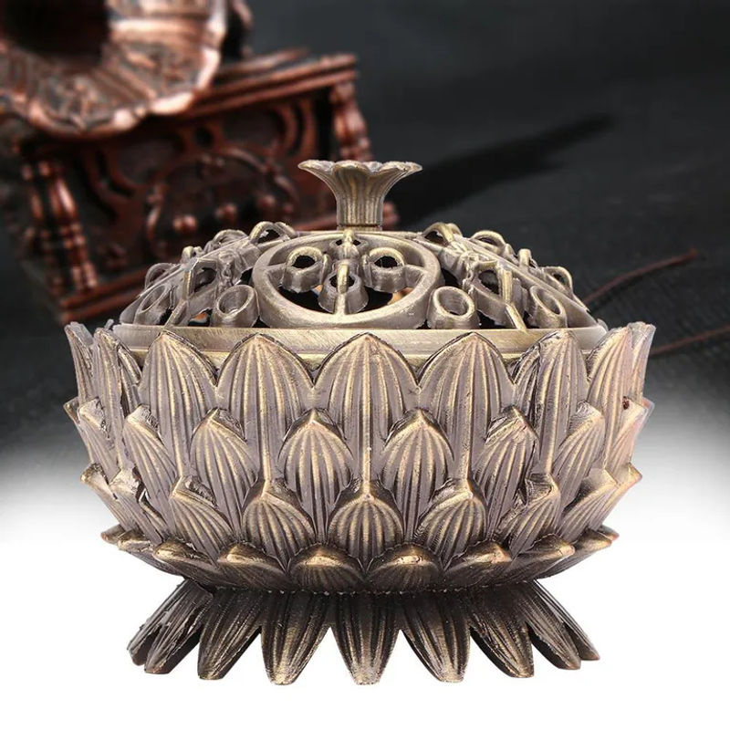 GoolRC Lotus Räuchergefäß aus Zinklegierung in Bronze, floraler Design-Räucherständer für Joss Sticks, B/T/H: 7 x 5 cm - Bild 5