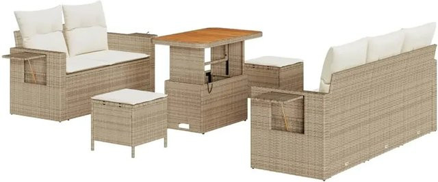 vidaXL Garten-Sofa-Set 8-teilig aus Poly-Rattan und Akazienholz in Beige - Bild 1