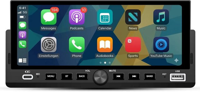 Junsun 1 DIN Autoradio mit 7 Zoll Carplay Display und GPS in Schwarz - Bild 1