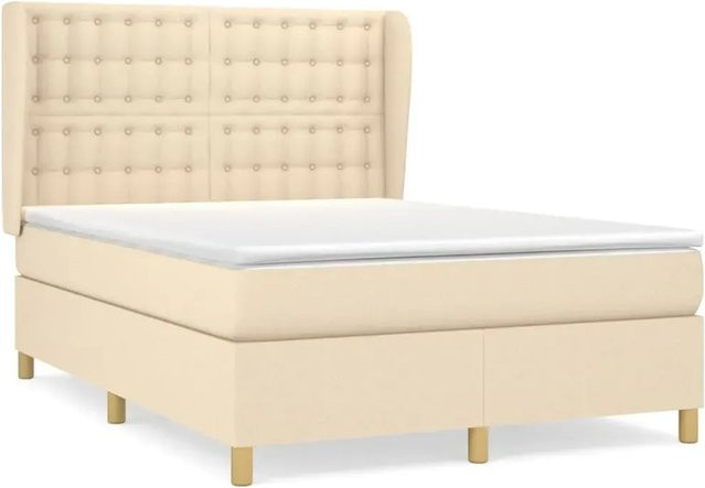 vidaXL Boxspringbett mit Matratze Hybrid-System aus Stoff in Creme, B/T: 140 x 200 cm - Bild 1