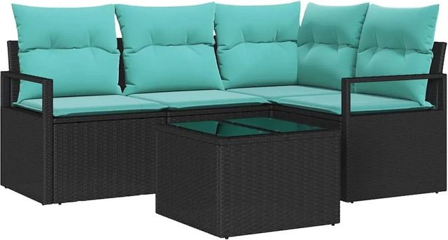 vidaXL Lounge-Gartenmöbel Set aus Polyrattan in Schwarz mit Kissen und Couchtisch für Terrasse und Garten - Bild 1