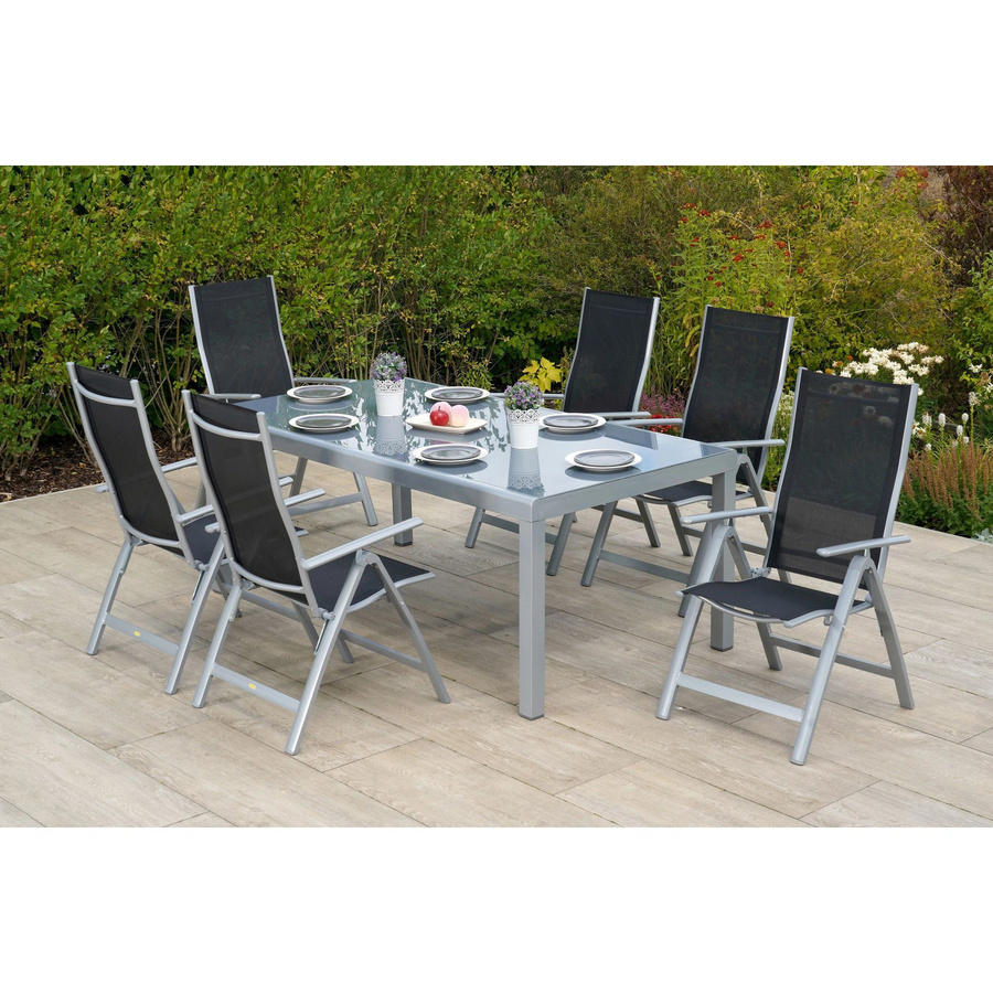 Merxx Gartenmöbelset Carrara 7-teilig in Schwarz mit Aluminium und Textil, Tisch Breite: 190 cm, Tiefe: 100 cm - Bild 3