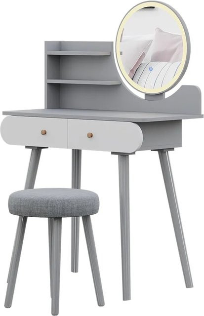Vicco Schminktisch Edda mit LED-Spiegel und Hocker in Grau und Weiß, Breite: 80 cm, Breite: 121 cm - Bild 2