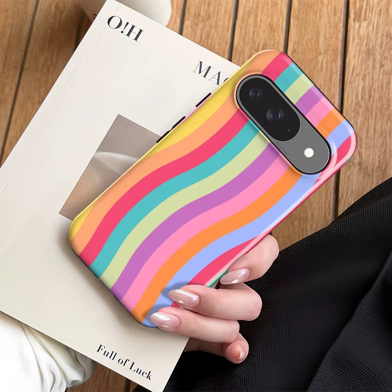 Fcicicase Handyhülle mit buntem Linien-Print für Google Pixel 7A 8A 9 10 Pro XL, 2-in-1 Dual-Layer Matt Bumper, Mehrfarbig - Bild 3