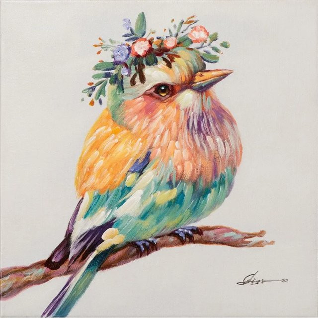 Art Universe Leinwandbild Süsser Bunter Vogel in Multicolour und Blau, Modernes Wandbild mit Tier-Illustration, B/H: 40 x 40 cm - Bild 1