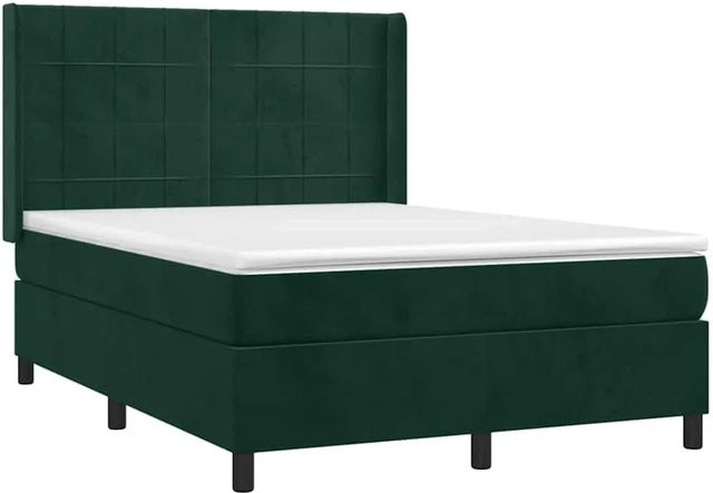 vidaXL Boxspringbett mit Matratze in Dunkelgrün aus Samt mit LED-Unterbettbeleuchtung und USB-Anschluss, B/T/H: 140 x 200 x 118 cm - Bild 1