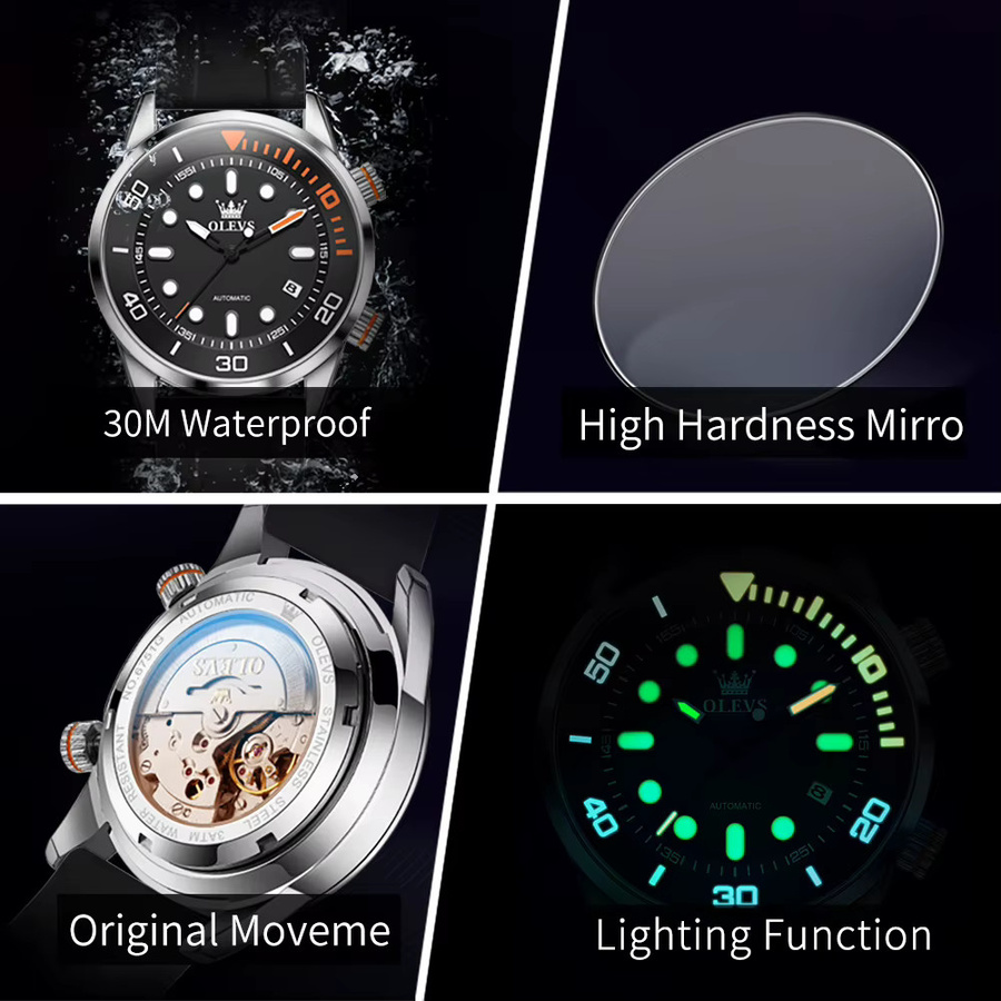 OLEVS Armbanduhr Automatik, Silikonarmband, Grün, Herren - Bild 5