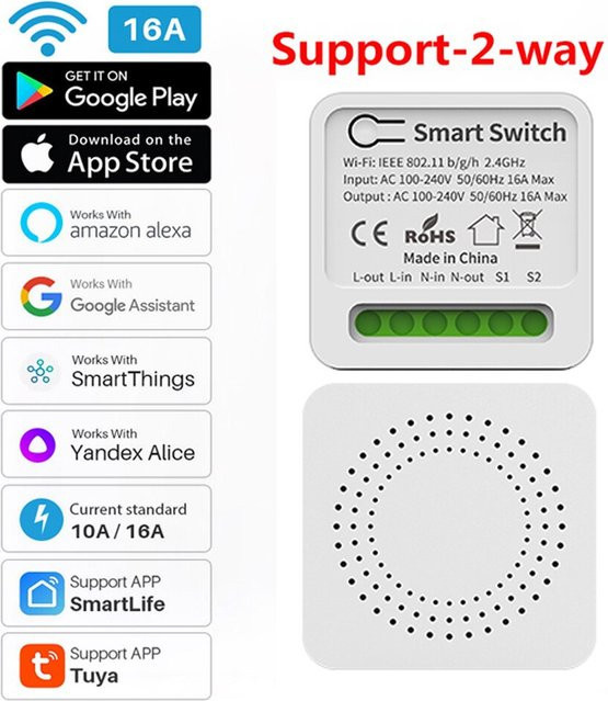Tuya Smart WiFi Switch 16A Mini Smart Breaker zur Steuerung über Alexa und Google Assistant via Smart Life App - Bild 1