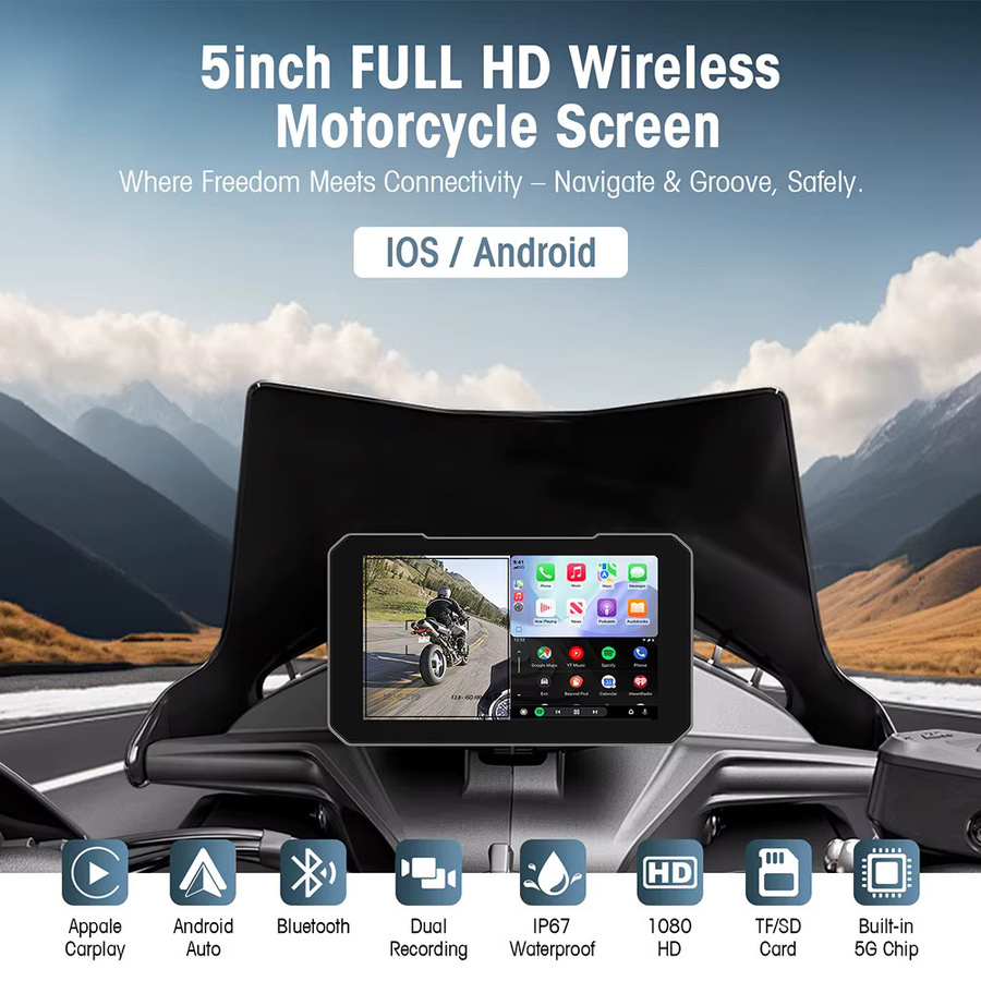 Tragbares 5-Zoll Motorrad-Display mit Android Auto und CarPlay für die Navigation in Schwarz - Bild 5