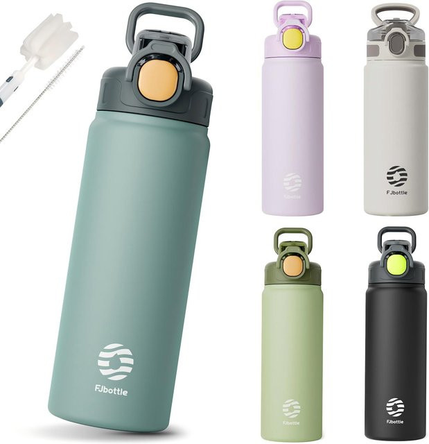 FEIJIAN Thermosflasche mit Strohhalm aus Edelstahl in Grün, 600 ml oder 720 ml, isolierter Wasserbecher für Outdoor-Sportarten - Bild 1
