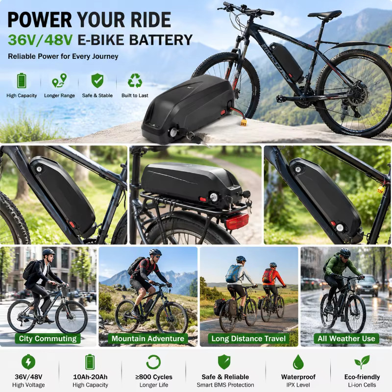 E-Bike Akku mit 40Ah und 30A BMS für 350W 500W 750W 1000W Motoren inklusive Ladegerät, Schwarz - Bild 6