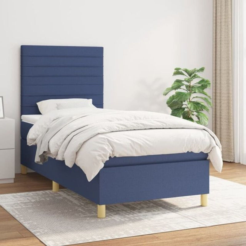 vidaxl Boxspringbett mit Matratze in Blau aus Stoff und Holzwerkstoff B/T: 90 x 190 cm - Bild 1