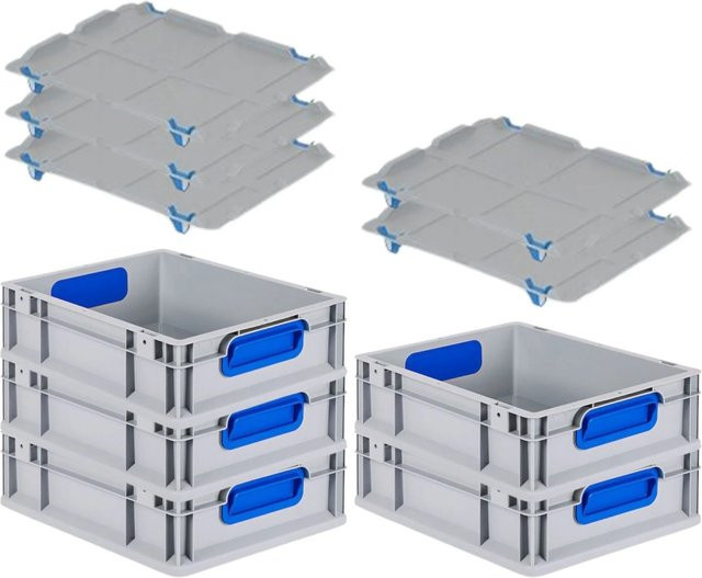PROREGAL Spar Set 5x Eurobox Nextgen Color mit Auflagedeckel und Schiebeschnappverschlüssen, Blau, H x B x T: 12 x 30 x 40 cm, Glatter Boden - Bild 1