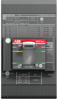ABB XT1H 125 MCP Leistungsschalter in Grau mit einem Einstellbereich von 240 - 880A und einer Schaltspannung von max. 240 V/AC oder 347 V/AC - Bild 1