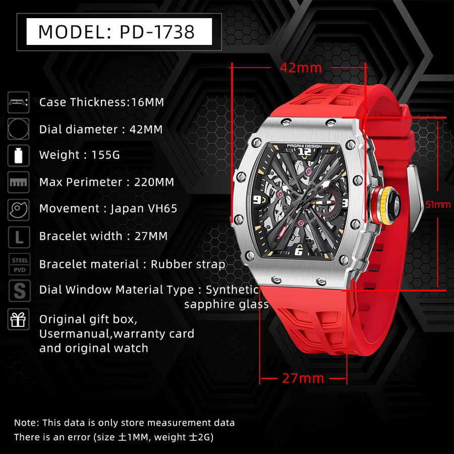 PAGANI DESIGN Armbanduhr, Quarz, Tonneau, Edelstahl, Silikon, Herren - Bild 6
