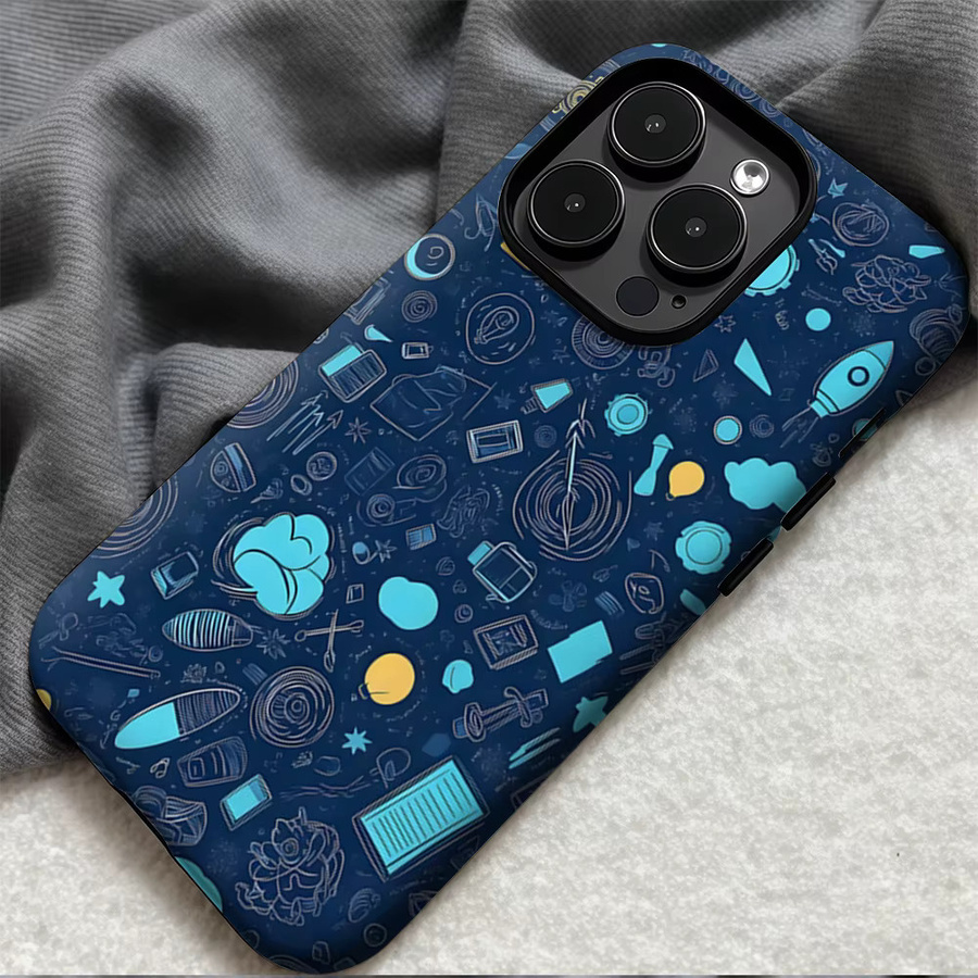 Casegame Matte Bumper MagSafe Hülle für iPhone 17 16 15 14 13 Pro Max Stoßfeste PC Schutzhülle Blue Sketch Doodle Art - Bild 4