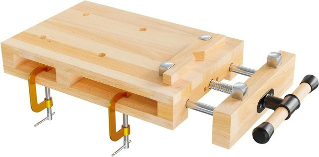 Wiltec Mini-Hobelbank aus Holz mit Schraubstock in Braun, B/T/H: 45,5 x 28 x 7 cm - Bild 1