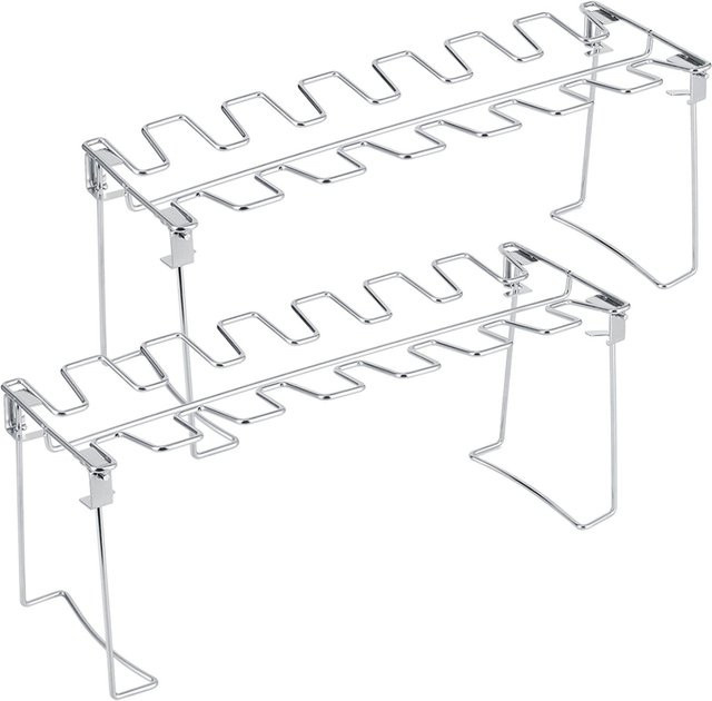 2er-Set mfySpace Edelstahl Grillrost für Hähnchenflügel und Schenkel, klappbarer Barbecue Bratenständer, Silber/Weiß - Bild 1