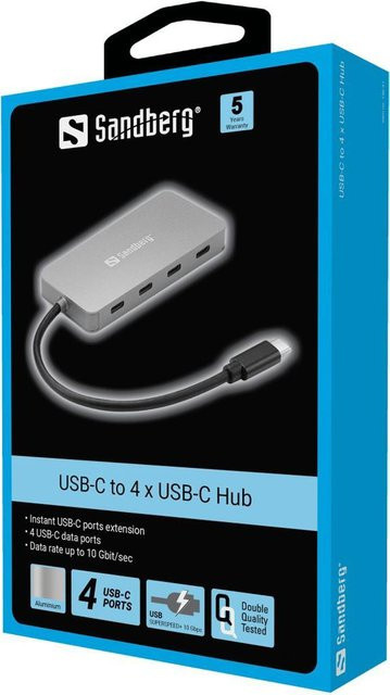 Sandberg USB-C Desktop Hub in Silber mit 4 Anschlüssen - Bild 1