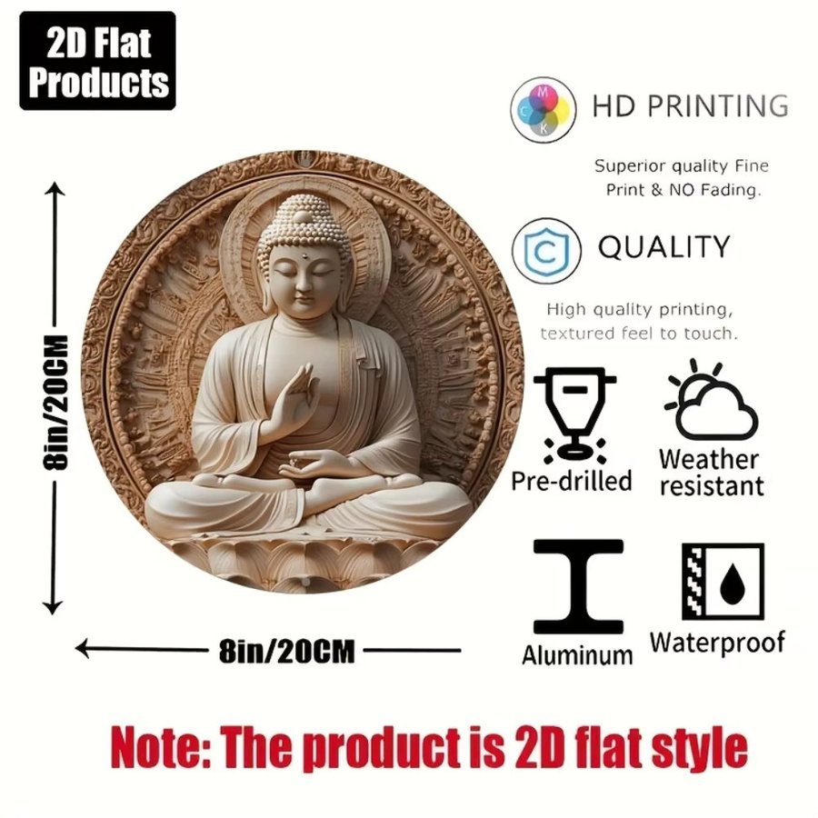 CIFBUY Buddha Zen Rundes Metallschild in Beige, Wandkunst für Home, Bar und Cafe, Durchmesser: 20,32 cm - Bild 2