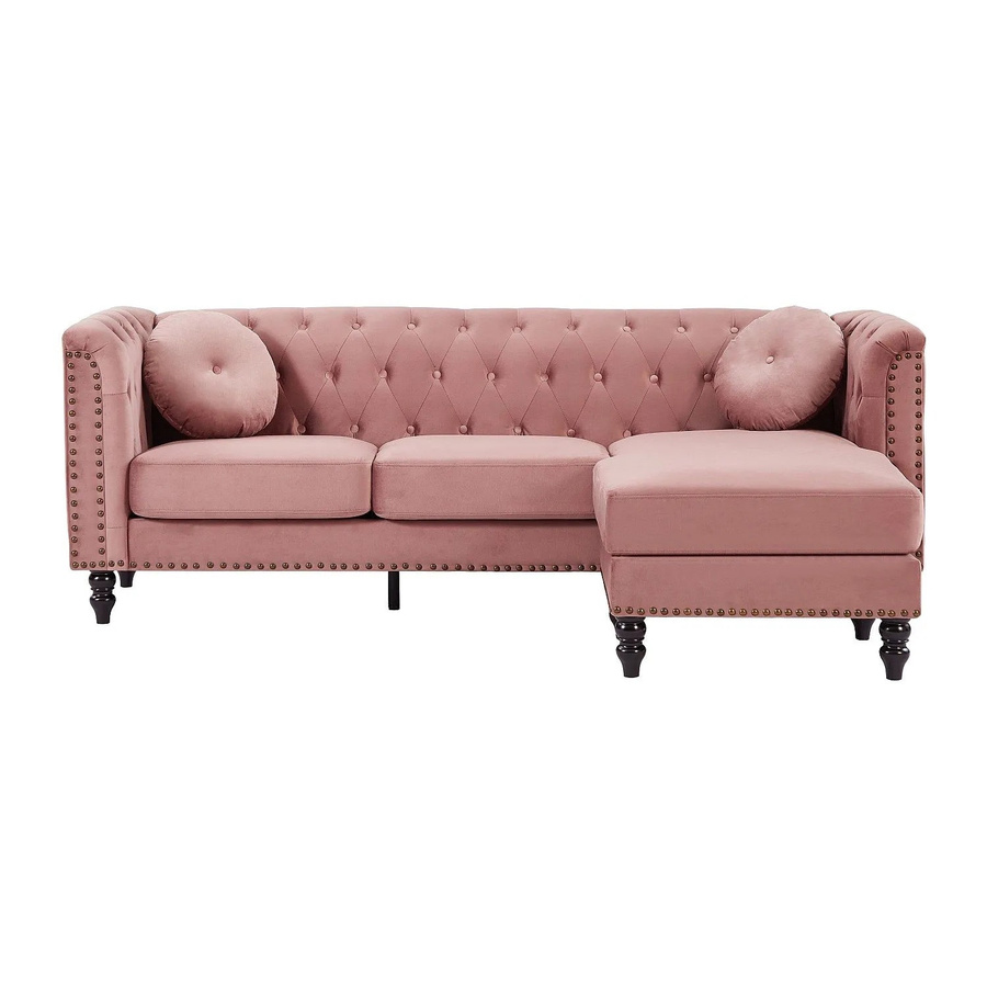 Vente-unique Sofa Turner in Rosa, L-Form aus Samt, Breite: 222 cm - Bild 2