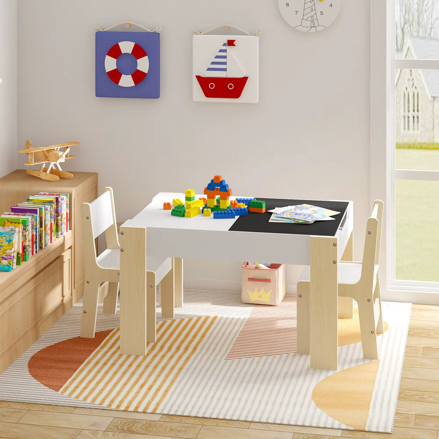 Eugad Kindertisch Set mit Bank und Zeichenbrett in Weiß mit Aufbewahrungsfächern für Kindergarten und Zuhause - Bild 3