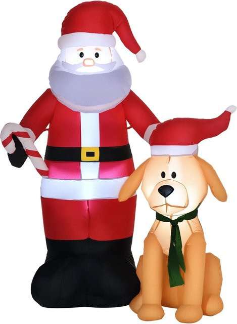Outsunny Aufblasbarer Weihnachtsmann mit Hund für Innen- und Außenbereich in Multicolor und Rot - Bild 1