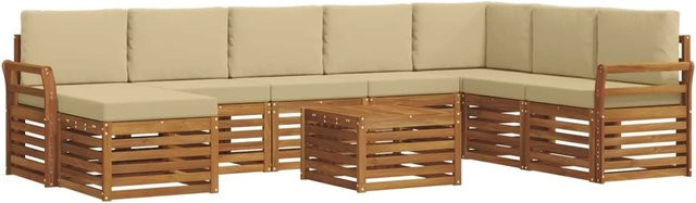vidaXL Sofagarnitur aus Massivholz Akazie in Natur und Beige, 9-teiliges Set mit Polsterung und Kissen im modernen Latten-Design - Bild 1