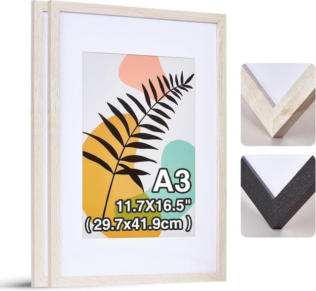 2er Set Bilderrahmen A3 von Heimwohl in Weiß, moderner Holzrahmen mit bruchsicherem Plexiglas, B/H: 30 x 42 cm - Bild 1