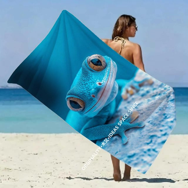 Blaues Gecko-Strandtuch mit Sommer-Vibe-Muster für Strand, Camping und Reisen - Bild 1