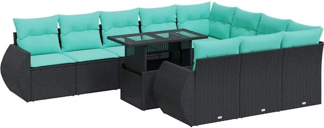 vidaXL 11-teilige Garten-Sofagarnitur in U-Form aus schwarzem Poly-Rattan mit Kissen und pulverbeschichtetem Stahlgestell - Bild 1