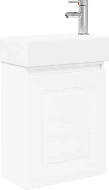 vidaXL Badezimmer Waschtischunterschrank mit Keramikwaschbecken in Weiß und Silber, Wandmontage, Modernes Design - Bild 1