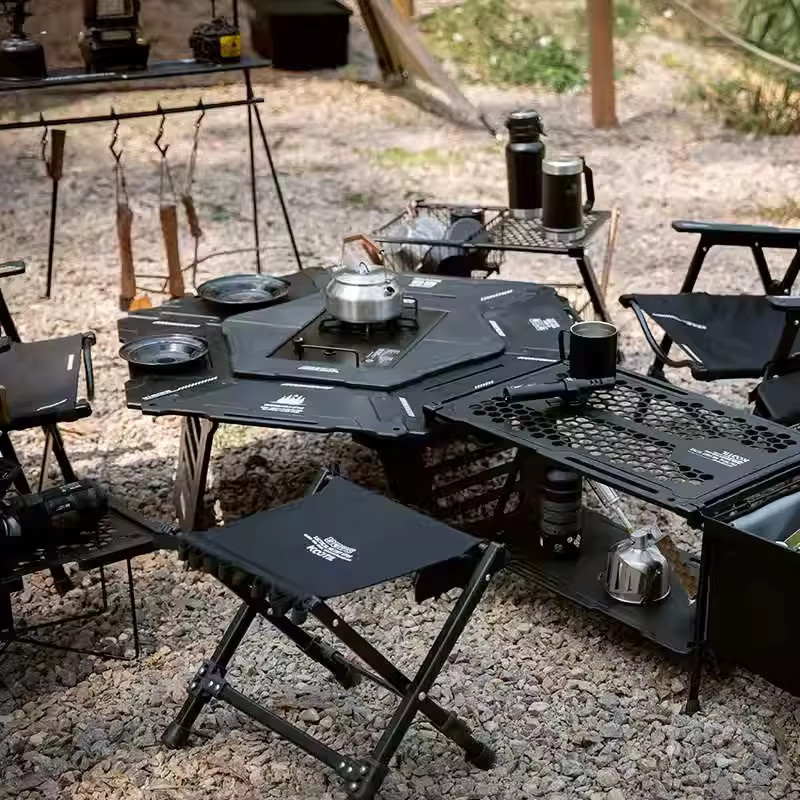 Tryhomy IGT Camping Klapptisch aus Aluminiumlegierung, sechseckig, Schwarz Matt - Bild 4