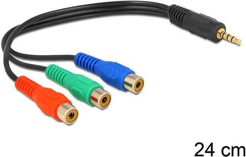 Delock Video Anschlusskabel mit 3x Cinch-Buchse und 1x 3,5 mm Klinkenstecker in Schwarz, Länge: 0,24 m - Bild 1