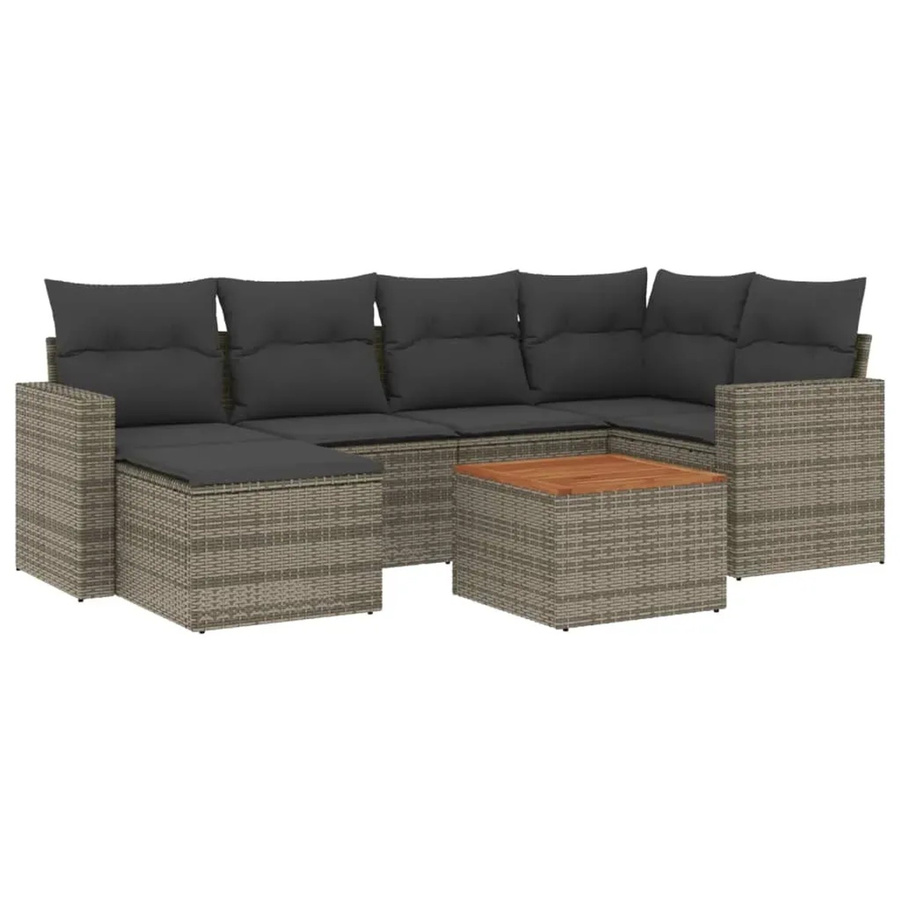 vidaXL 7-teilige Garten-Sofagarnitur in L-Form aus grauem Poly-Rattan mit Kissen und pulverbeschichtetem Stahlgestell - Bild 2