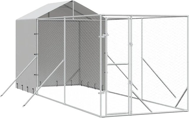 vidaXL Outdoor-Hundezwinger mit Dach aus verzinktem Stahl in Silber, B/T/H: 6 x 2 x 2,5 m - Bild 1