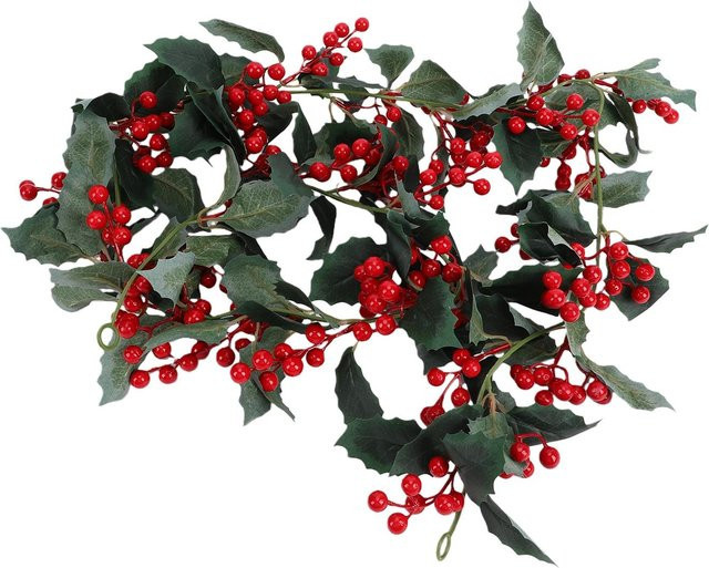 TOMTOP JMS Weihnachtsgirlande mit Stechpalmenbeeren und Blättern aus Kunststoff, Dunkelgrün, Länge: 175 cm - Bild 1