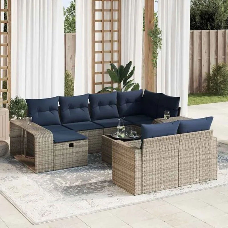 11-teilige moderne Garten-Sofagarnitur aus Poly-Rattan mit Kissen in Grau von vidaxl - Bild 1