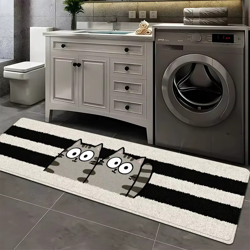 VIKAMA Teppich mit Cartoon-Katzen-Print, rutschfest und waschbar, rechteckig, mehrfarbig - Bild 3