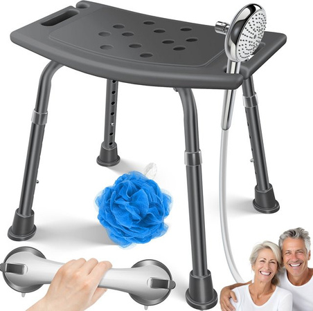 KESSER Duschhocker höhenverstellbar in Grau mit Haltegriff und Brausehalterung, rutschfester Duschstuhl für Senioren bis 136 kg belastbar