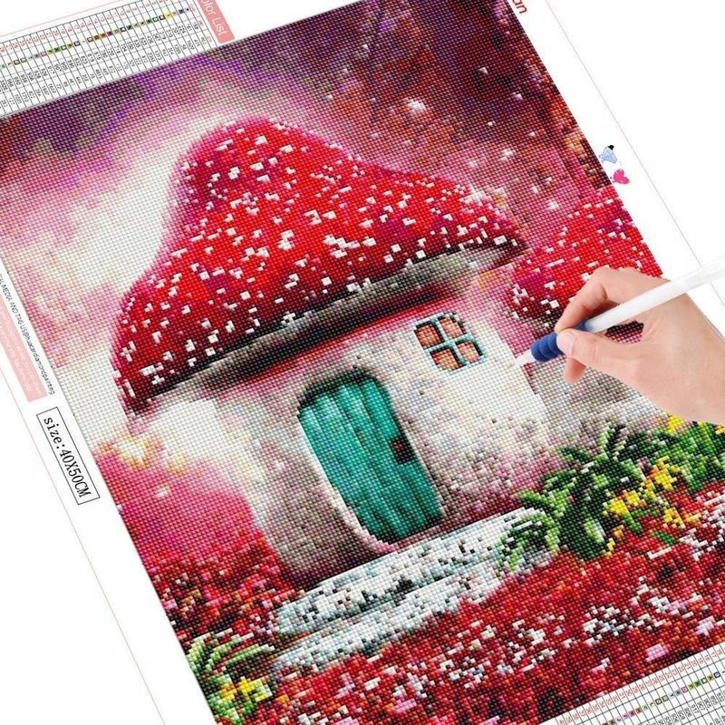 FIYO Diamond Painting DIY Set mit Pilz-Motiv, 5D Stickerei mit runden Steinen, mehrfarbig, B/H: 20 x 30 cm - Bild 1
