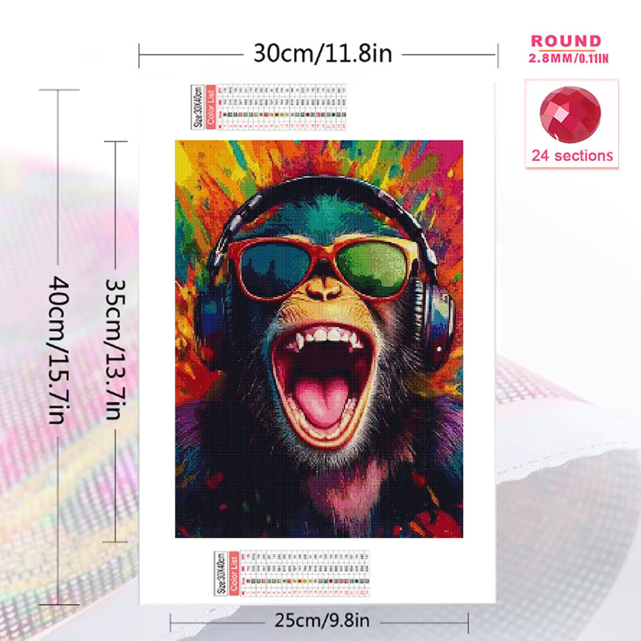 Momoart Diamant-Stickerei Affen-Tier-Malerei als DIY Acryl-Mosaik-Kunst zur Wanddekoration, Multicolour, B/T: 30,0 x 30,0 cm - Bild 2